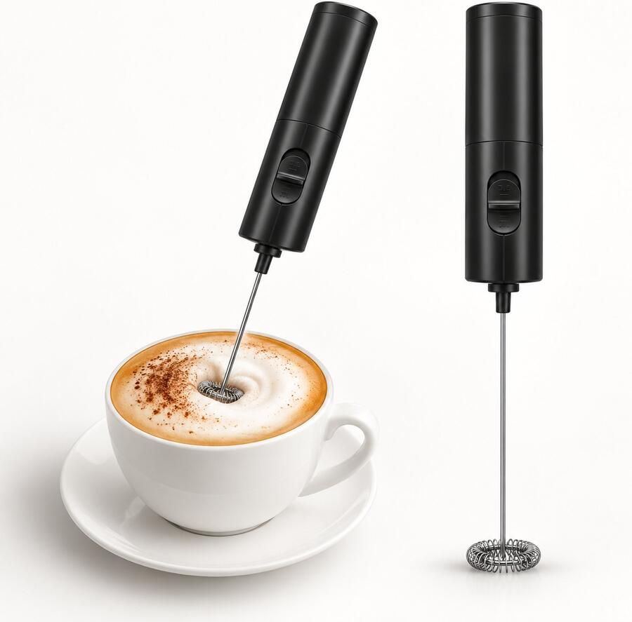 Melkopschuimer Elektrisch Draadloos op Batterijen 14000 RPM 304 RVS Garde Handmelkopschuimer voor Cappuccino Latte en Chocolademelk Mini Mixer Zwart