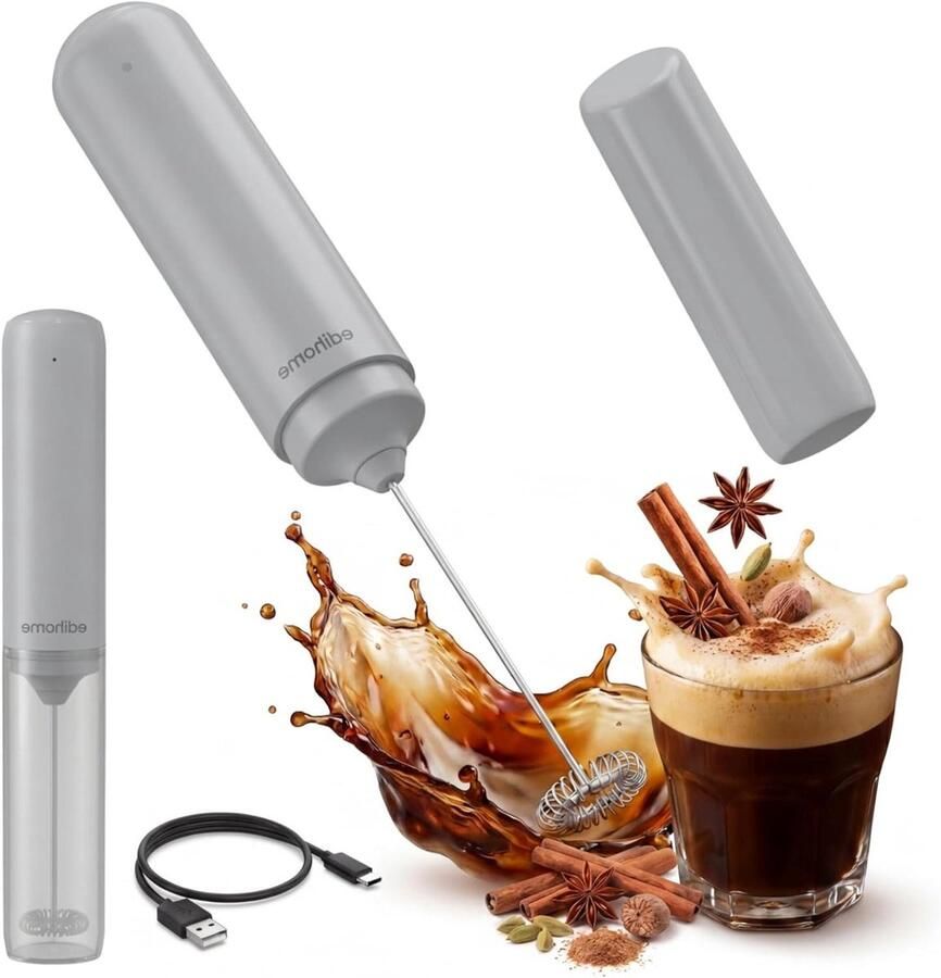 Melkopschuimer Elektrisch Handmatige opschuimer Koffie Specialiteiten Maken Krachtige en Snelle Prestaties 177 Gram Grijs