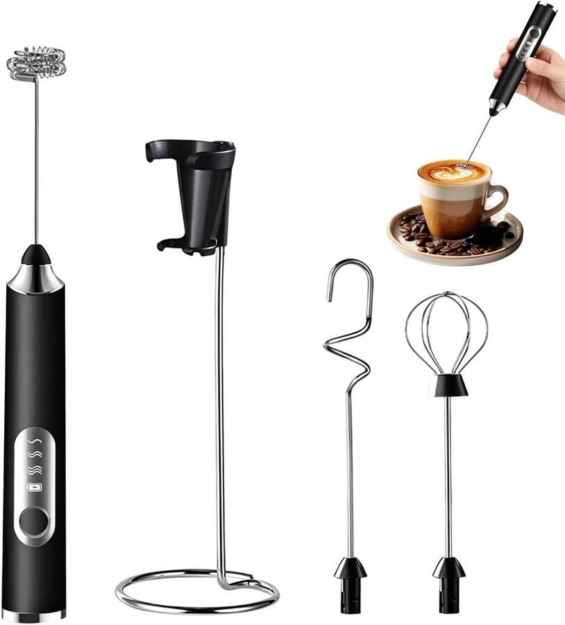 Elektrische Melkopschuimer Handgarde Opschuimer Koffie Maken Verstelbare Snelheid 200g Zwart - Foto 2
