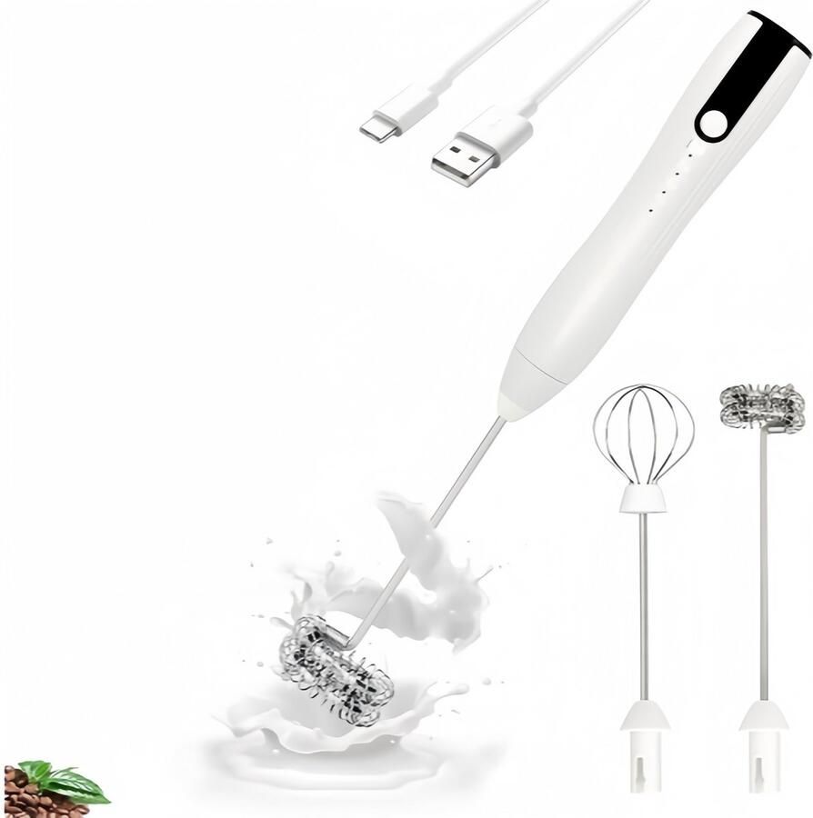 Melkopschuimer elektrisch Melkopschuimers Elektrische opschuimer Handmixer Dubbele garde USB-C oplaadbaar 3 instelbare snelheden Koffieschuimer Drankgarde Latte Matcha Warme chocolademelk Ei -Geschenkset Wit