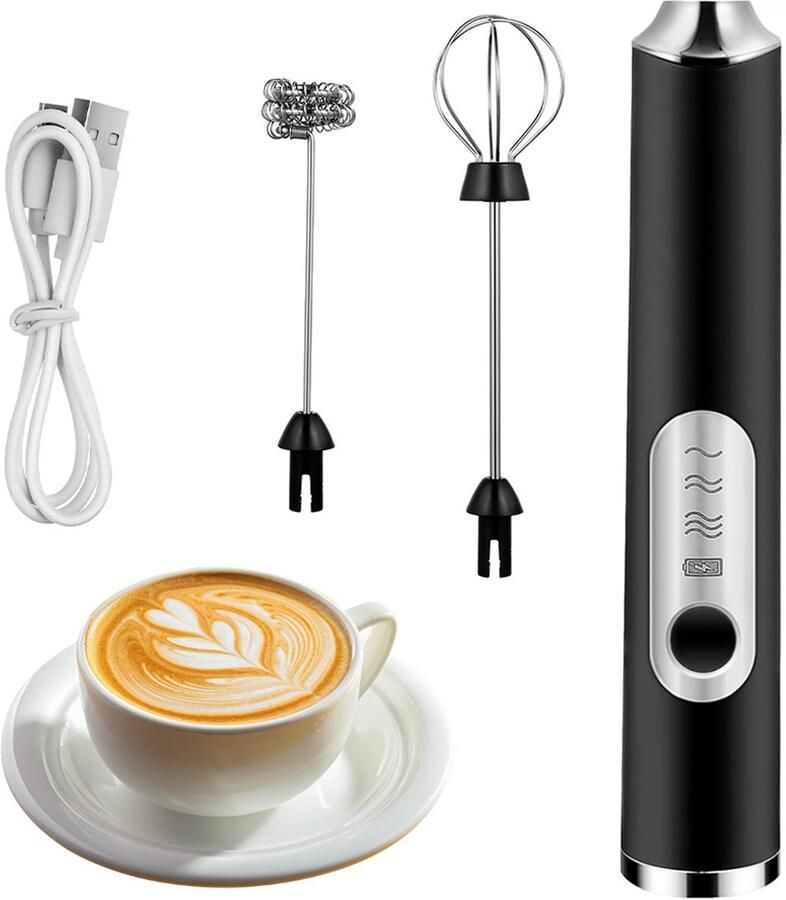 Melkopschuimer Elektrisch Melkopschuimers Melkklopper Melk Opschuimer USB Oplaadbaar 3 Snelheidsfunctie Zwart