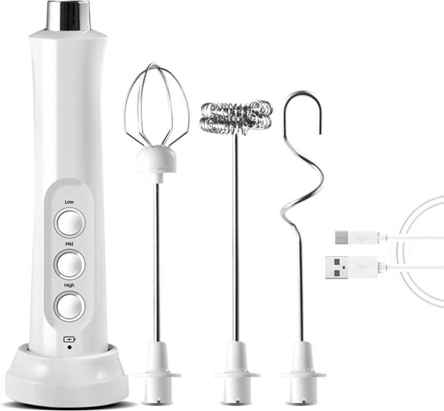 Melkopschuimer elektrisch melkopschuimers melkopschuimer electrisch USB oplaadbare melkopschuimer 3-snelheden elektrische schuimmaker met roestvrijstalen garde voor koffie cappuccino latte matcha-eiwitpoeder