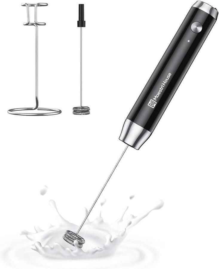 Melkopschuimer Elektrisch Oplaadbaar USB-C Handmelkopschuimer IPX6 Waterdicht 2 Gardes Zwart