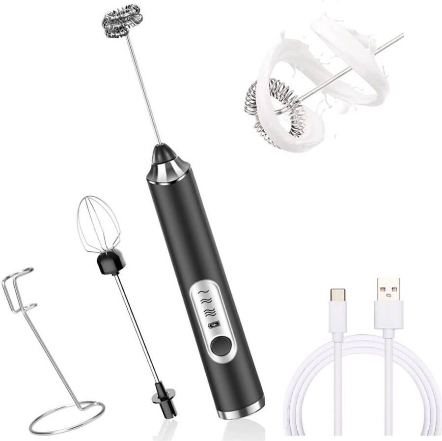 Melkopschuimer Elektrische melkopschuimer Elektrische eierklopper Zwart Dubbele kop + standaard 1