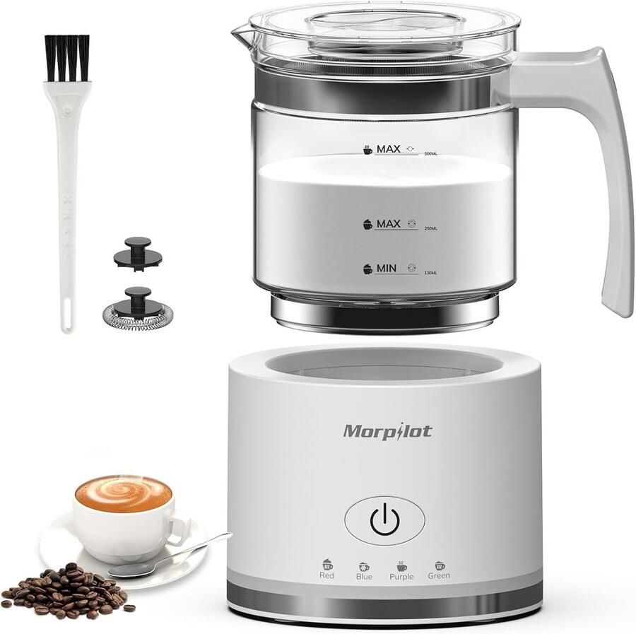 Melkopschuimer Glas PFAS Vrij Wit 250ml Schuim 4-in-1 Functie Voor Cappuccino en Warme Melk