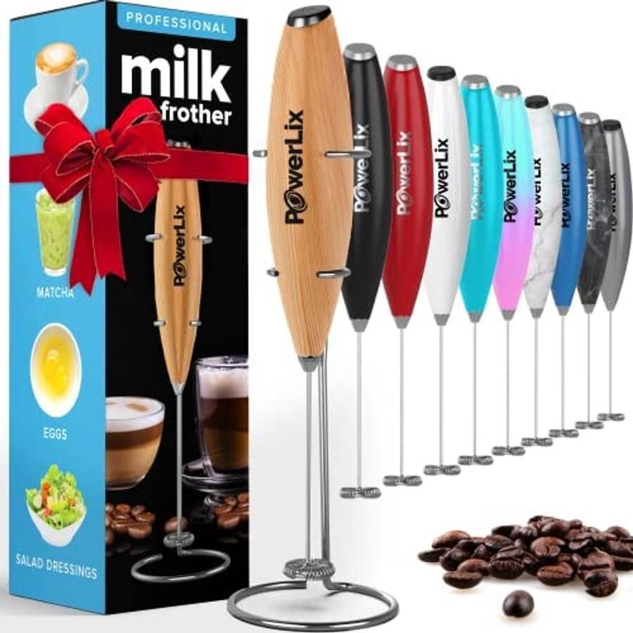 Melkopschuimer handgarde Elektrische melkopschuimer met roestvrijstalen standaard 15-20s krachtige 19000 tpm mini-drankmixer koffie-opschuimer voor latte cappuccino (Houten)