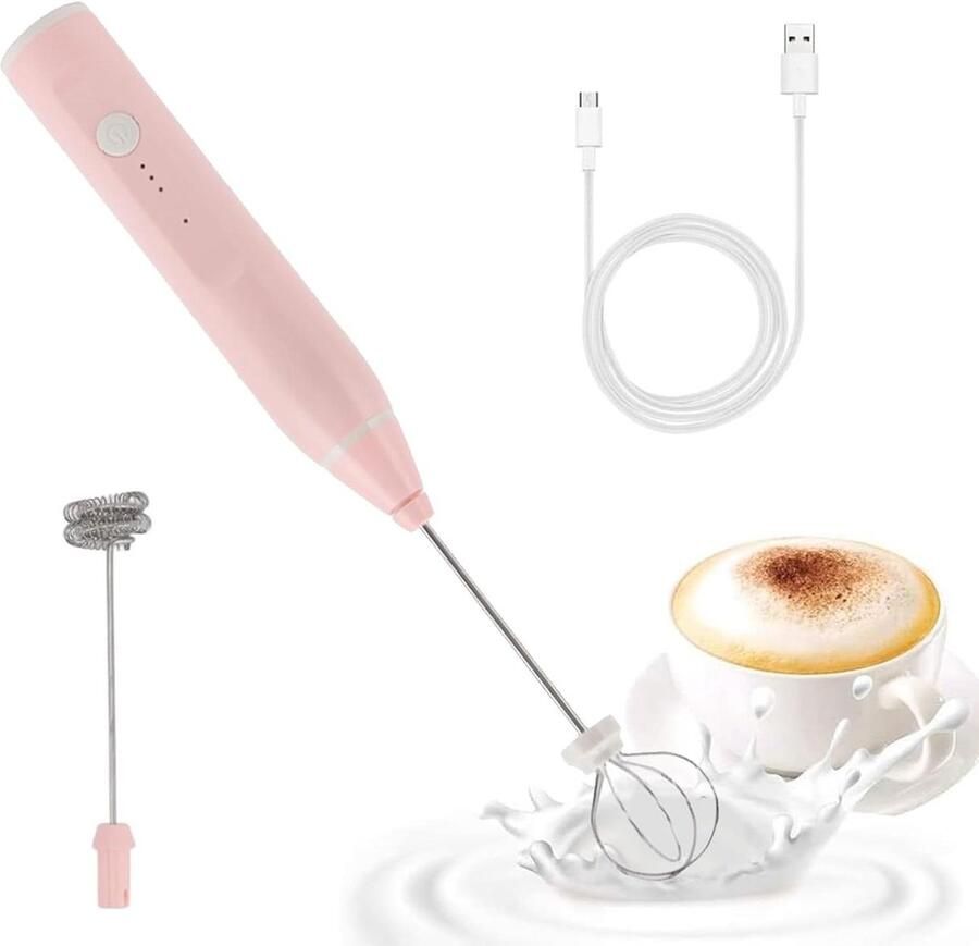 Melkopschuimer Handheld Mini Oplaadbare Melkopschuimer Handheld met 2 Eierkloppers Koffie Elektrische Garde Drink Schuimmixer voor Latte Cappuccino Hot Chocolate Egg (Roze)