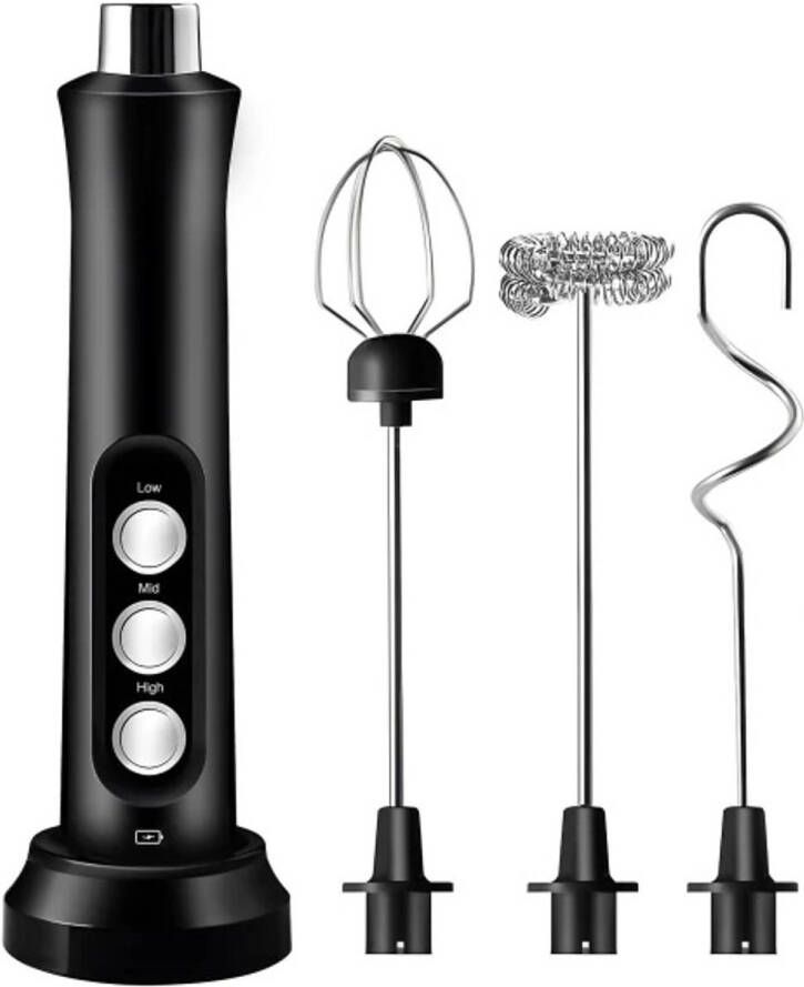 KCVV Melkopschuimer Handheld Elektrische melkopschuimer Draagbare elektrische melkopschuimer 3 instelbare snelheden Mini melkopschuimer voor latte Zwart