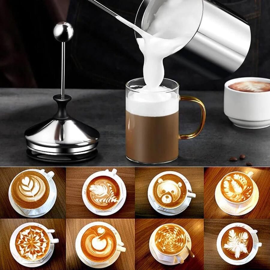 Melkopschuimer handmatig 800ml roestvrij staal dubbel gaas perfect voor cappuccino ShopVlot