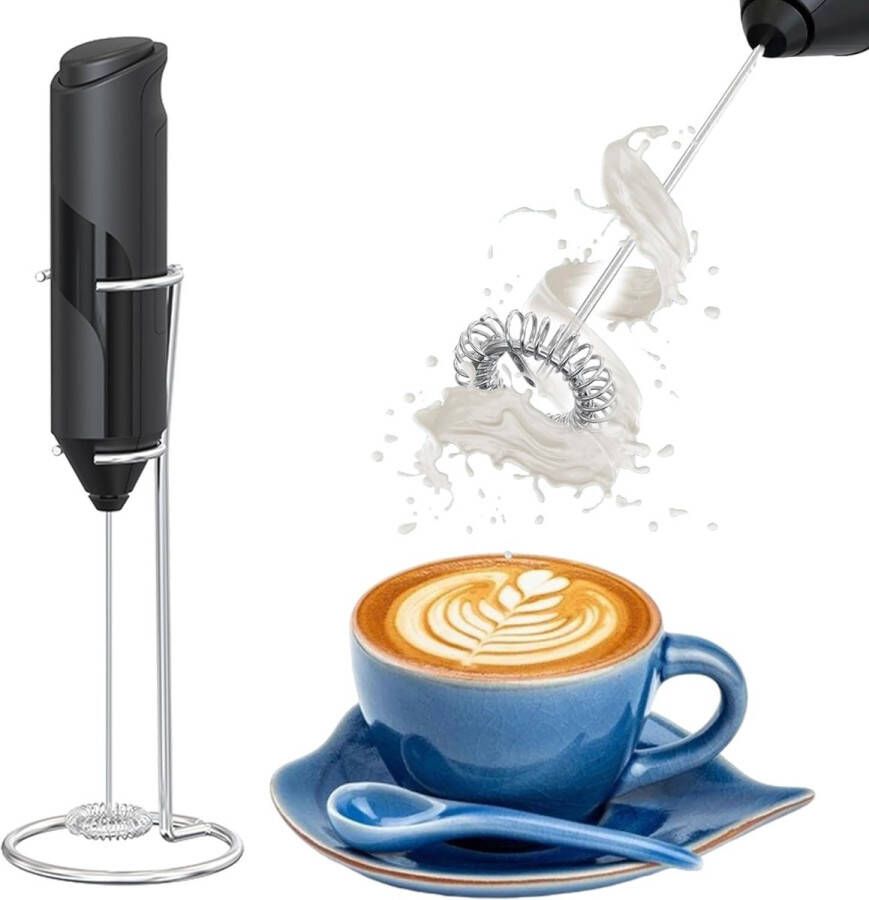 Melkopschuimer handmatig-Melkopschuimer Elektrische melkopschuimer RVS elektrische garde Draagbare koffieopschuimer op batterijen Voor latte Matcha Proteïneshakes Ergonomisch Compact Flexibele reiniging (zwart)