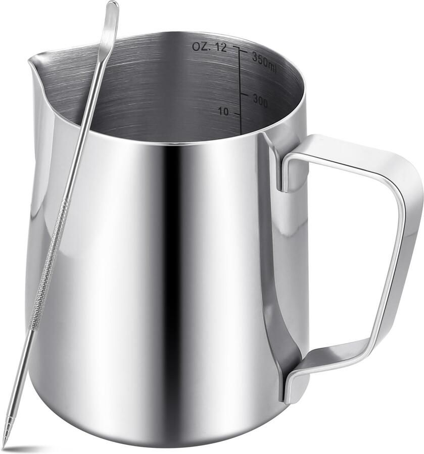 Melkopschuimer kan koffiemachine 350ml 12oz 304 roestvrijstalen melkkop met decoratiepen metalen barista accessoires cappuccino latte en espresso vaatwasmachinebestendig