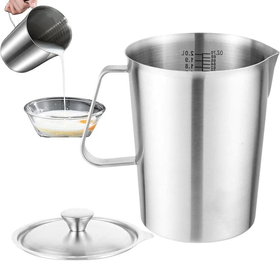 Melkopschuimer Kannetje Melkbeker RVS Dranken Bereiden Met Nauwkeurige Schaal 2 Liter Zilver