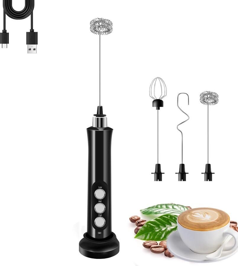 Melkopschuimer – Keukengerei – Koffiemelkopschuimer – 12 8 × 4 2 × 25 cm – Zwart