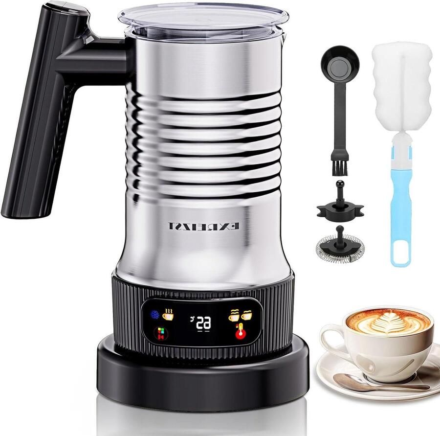 Melkopschuimer Koffie Accessoire Koffie Specialiteiten Maken 4-in-1 Functies 200 ml Capaciteit Zilver