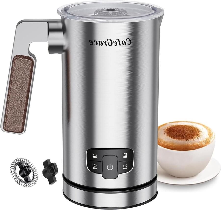 Melkopschuimer Koffie Accessoire Warme Koude Drankjes 4-in-1 Functies 12.5 x 17.4 cm Zilver