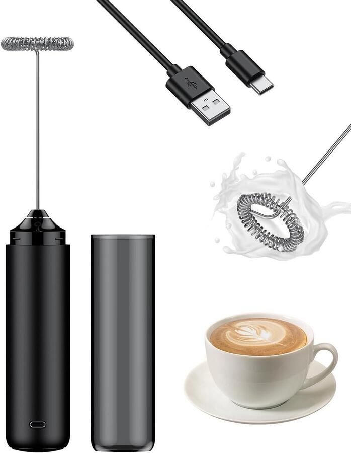 Melkopschuimer Koffie opschuimer Dranken maken Oplaadbaar via USB-C 34 x 224 cm Zwart - Foto 1