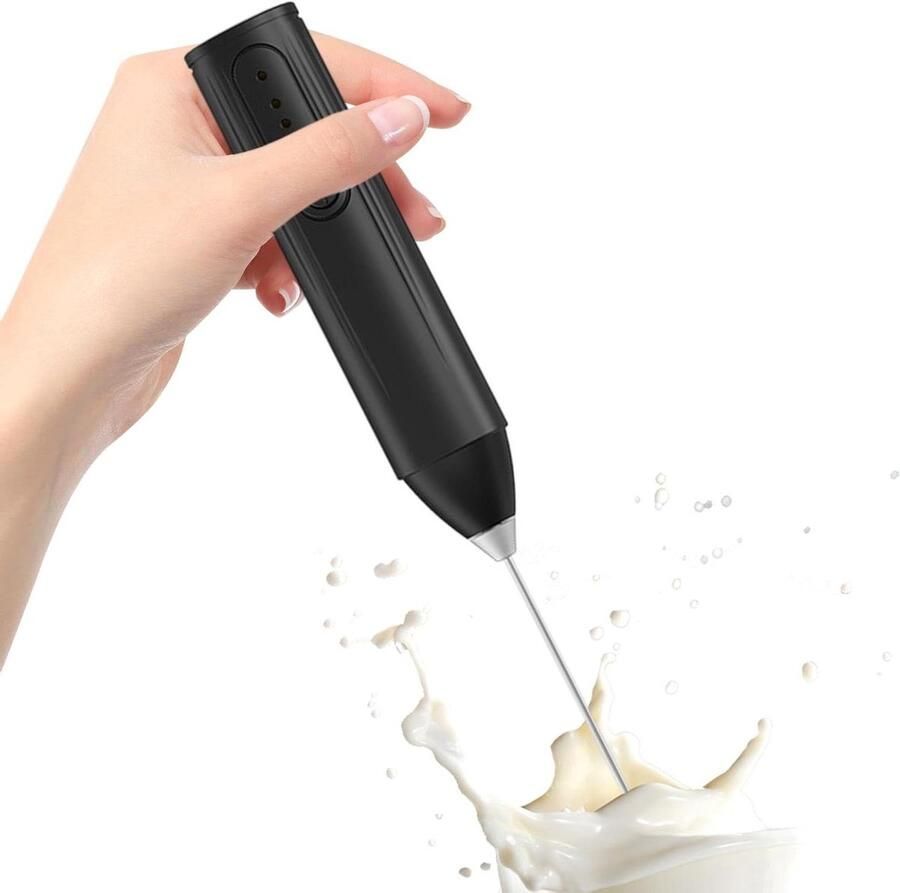 Melkopschuimer Elektrische klopper Koffie maken Oplaadbaar via USB-C 22 cm lang Zwart