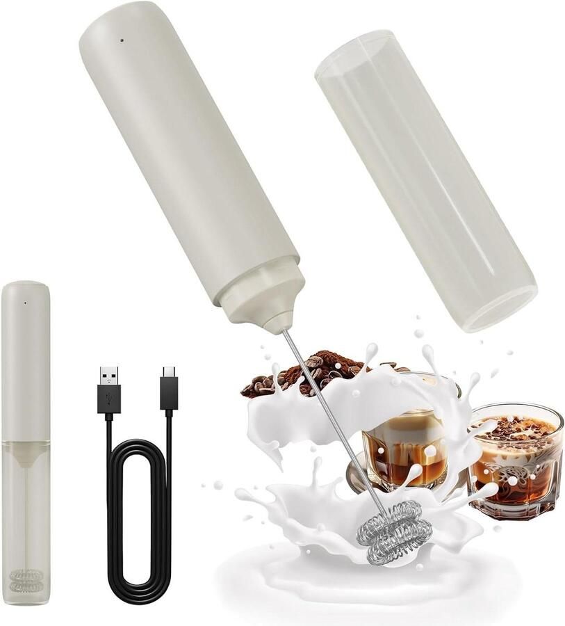 Melkopschuimer Koffieopschuimer Drankmixer Snel Schuim Creëren Dubbele Veer Garde Oplaadbaar Beige