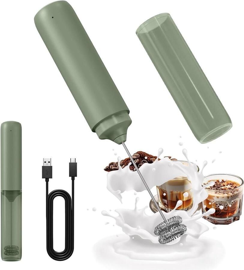 Melkopschuimer Koffieopschuimer Drankmixer Snel Schuim Maken Dubbele Veer Garde Oplaadbaar Groen