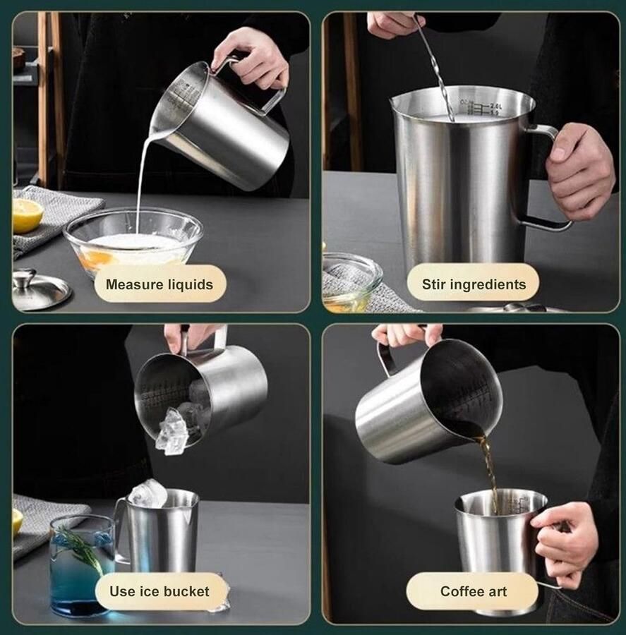 Melkopschuimer Maatbeker Dranken Mengen Koffie Bereiden Dubbele Markering 2 Liter Meerkleurig