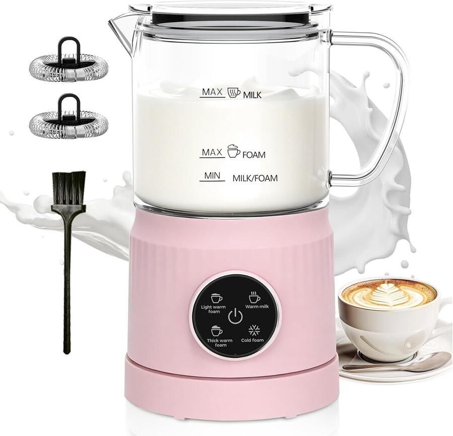 Melkopschuimer Melkwarmer Warme Dranken Maken 4-in-1 Functie 400ml Capaciteit Roze