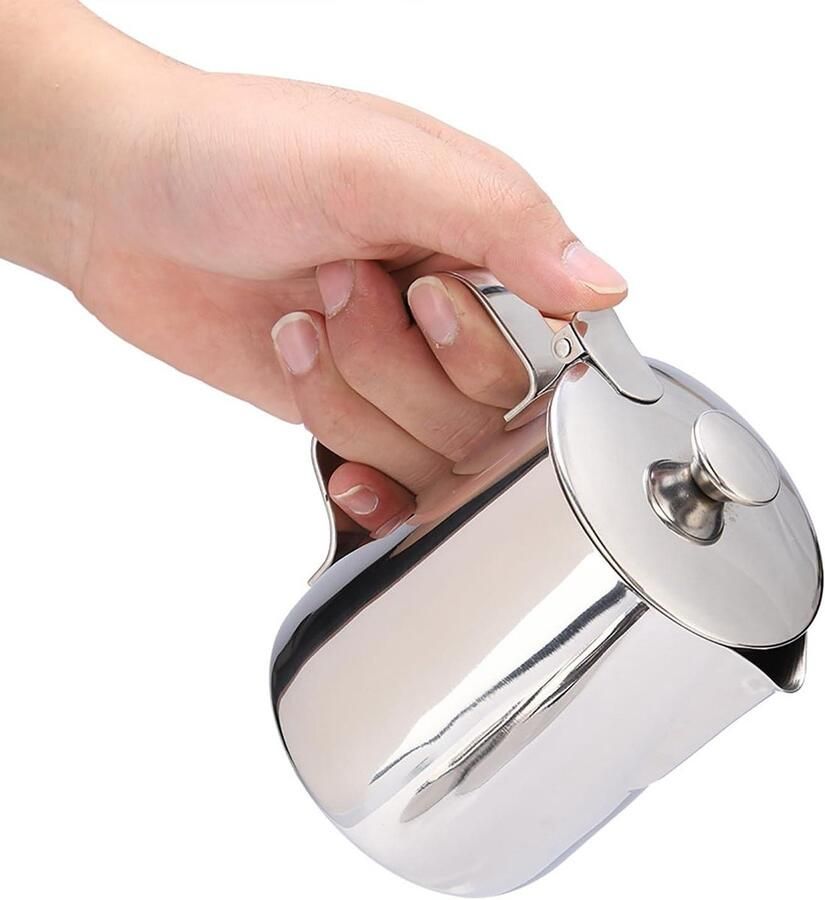 Melkopschuimer met Deksel Koffie Melkkan Cappuccino Latte Maken Druppelloze Tuit 600ml Zilver