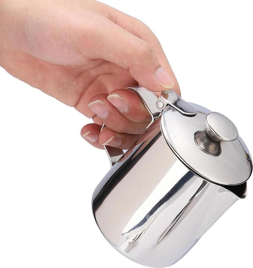 Melkopschuimer met Deksel Melkkan RVS Koffie Maken Druppelloze Tuit 350ml Zilver
