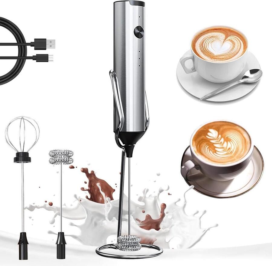 Melkopschuimer Met Stand Elektrische Klopper Koffie Maken Drie Snelheden 10 Watt Zilver