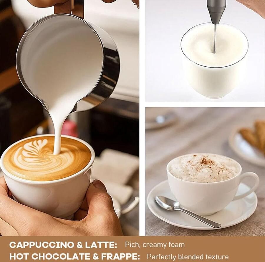 Melkopschuimer Mini Mixer Koffie Roerder Dranken Bereiden Compact Draagbaar Ontwerp 24 cm Lengte Zwart