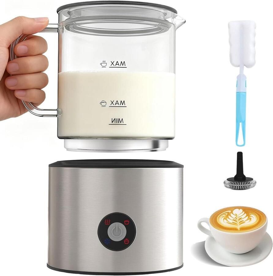 Melkopschuimer Opschuimer Glas Koffie Maken 4-in-1 Functie 500 ml Zilverkleurig