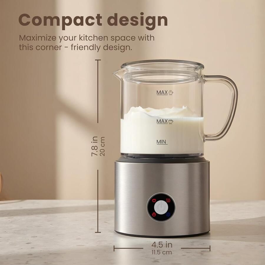 Melkopschuimer Opschuimer Glas Koffie Maken 4-in-1 Functie 500 ml Zilverkleurig - Foto 2