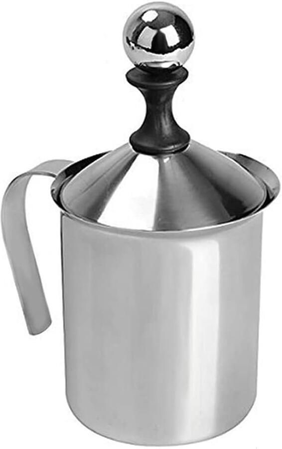Melkopschuimer roestvrij staal handpomp melkopschuimer handbediende melkschuimmaker Japanse dubbellaagse handschuimer (400 ml)