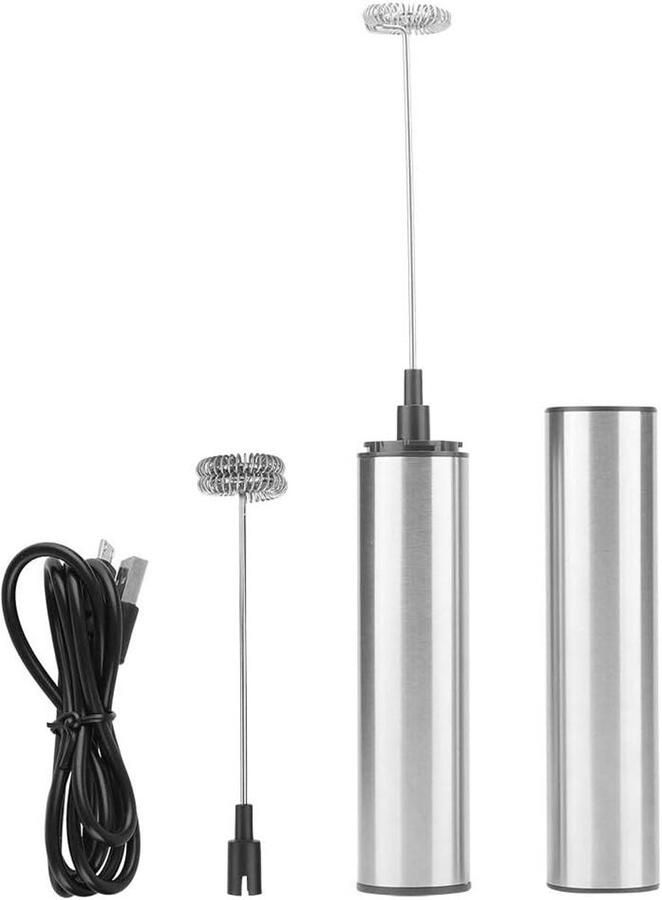 Melkopschuimer Schuimmaker Koffie Maken Oplaadbaar Met USB 25.5 cm Zilver