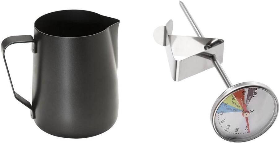 Melkopschuimer Set Barista Accessoires Koffie Maken Roestvrij Staal 0.8 Liter Zwart