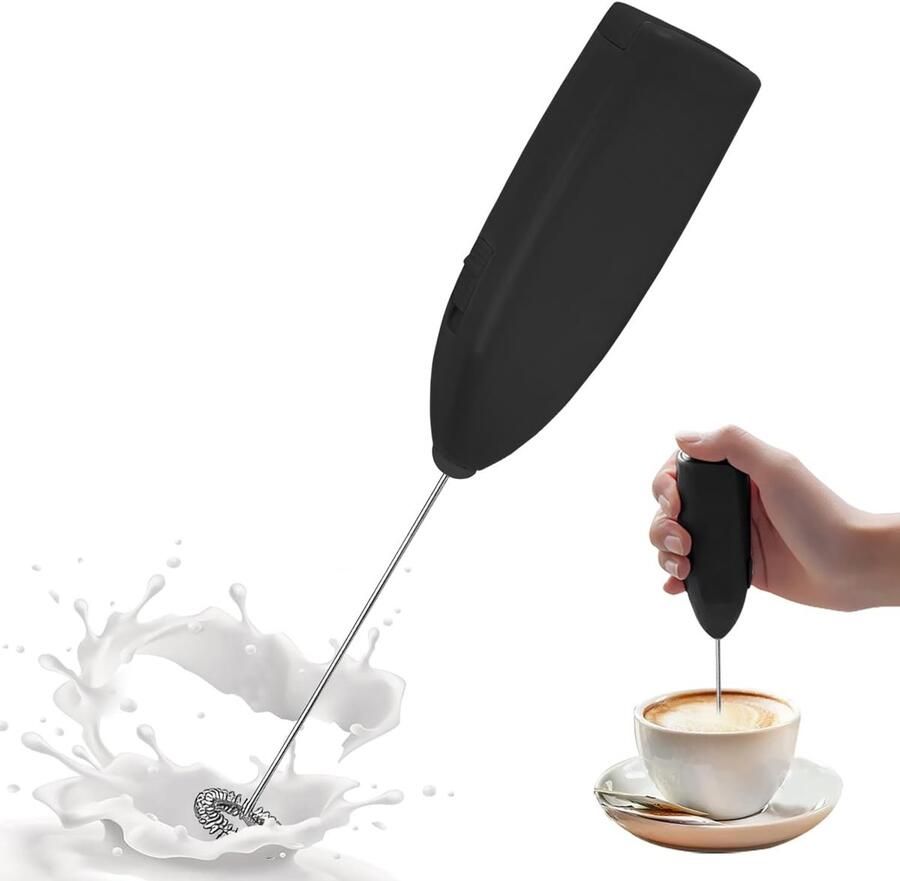 Melkopschuimer voor koffie en smoothies Draagbaar en batterijgevoed Zwart