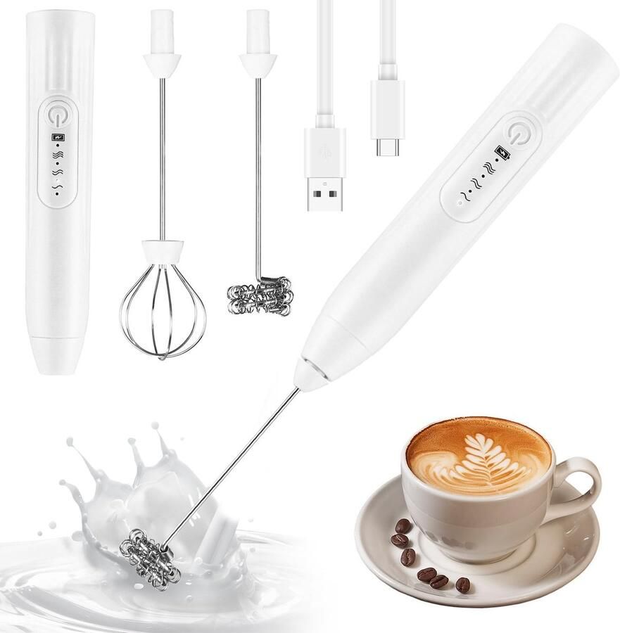 Melkopschuimer Wit USB Oplaadbare Staaf met 3 Snelheden Voor Koffie Latte Cappuccino en Meer