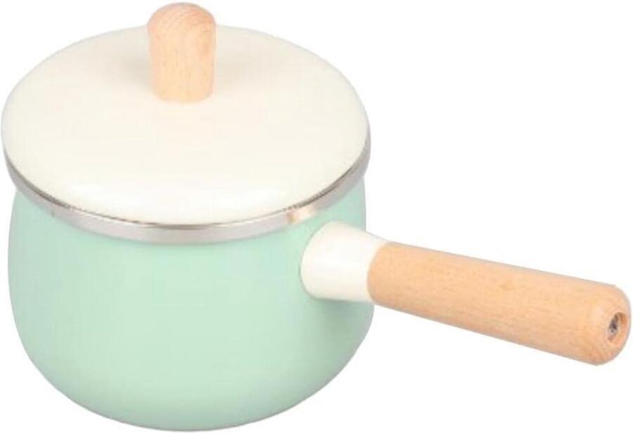Melkpan Emaille Steelpan Sauspan Koken en Verwarmen Geïsoleerd Houten Handvat 1.5L Groen