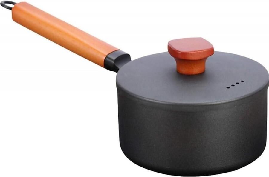Melkpan met deksel Kleine kookpot Koken en verwarmen Antiaanbaklaag gietijzer 2L capaciteit Zwart