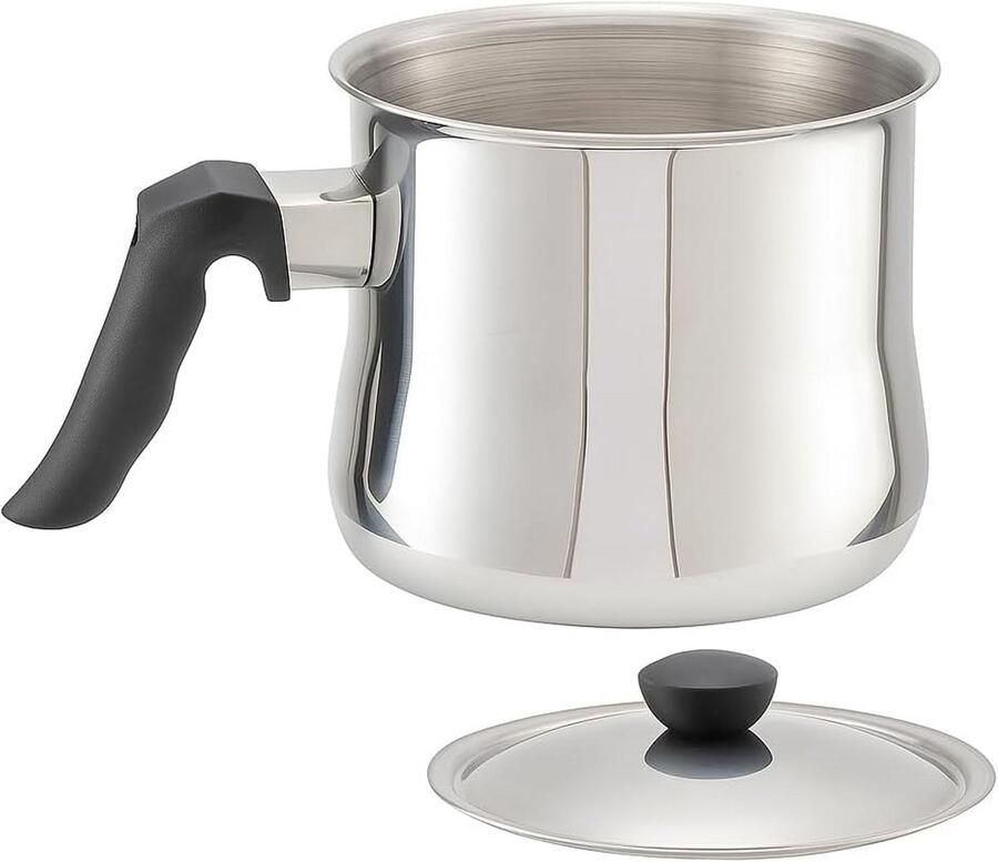 Melkpan met Tuit Pan met Deksel Stressvrij Koken Dubbelwandig Verwarmd 15 cm Diameter Zilver