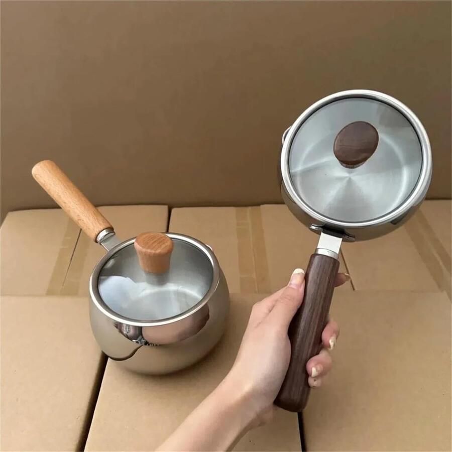 Melkpot Roestvrij Staal Mini Kookpan Thuis Koken Gelijkmatige Warmte 850 ml Donkerbruin