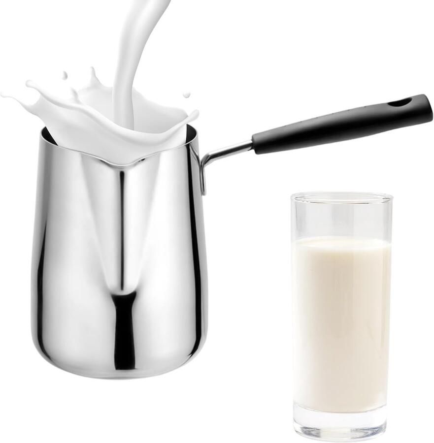 Melkpot Roestvrijstaal Dranken Smeltpot Dranken Bereiden Anti-druppel Schenktuit 600 ml Zilverkleurig