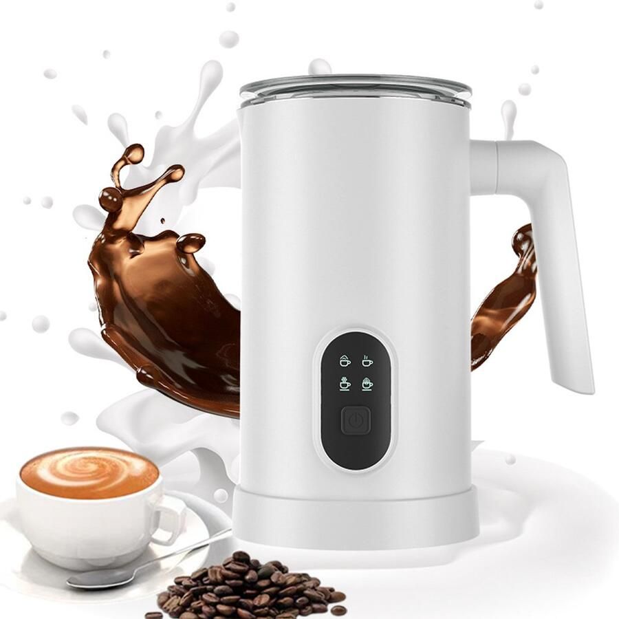 Elektrische melkschuimer 4-in-1 automatische melkschuimer en melkstomer 350 ml (12 oz) voor warme en koude melk geschikt voor koffie latte cappuccino en warme chocolademelk wit