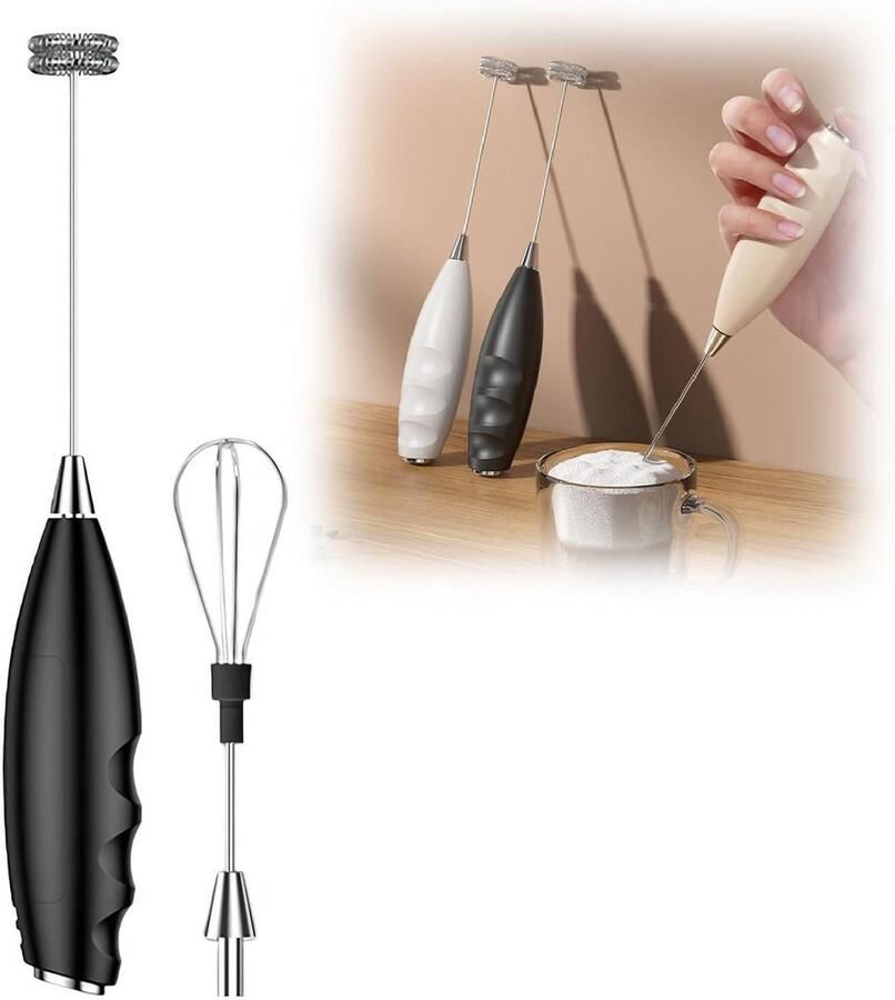 Melkschuimer Drankenmixer Dubbele kop 3 6 x 22 5 cm Elektrische handmixer Snelle handmixer Roestvrij staal Ergonomisch ontwerp Zwart