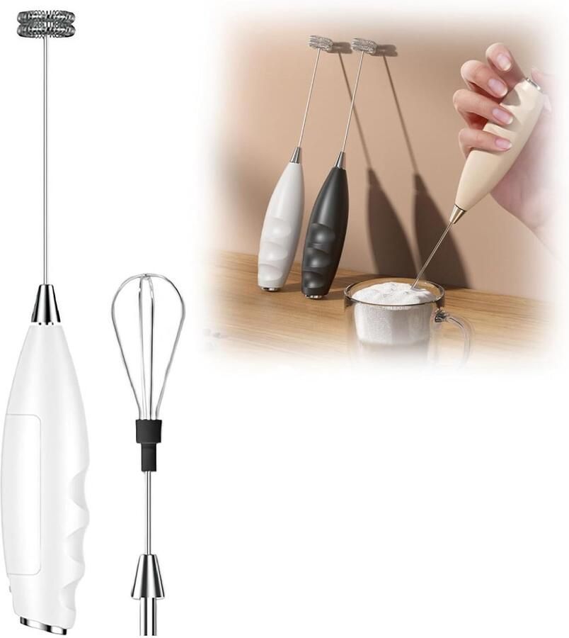 Melkschuimer Drankenmixer Dubbele kop 3 6 x 22 5 cm Elektrische handmixer Snelle handmixer Roestvrij staal Ergonomisch ontwerp Wit