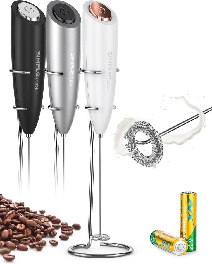Melkschuimer handbediende elektrische schuimmaker elektrische schuimmachine drankmixer met roestvrijstalen garde en standaard voor cappuccino kogelvrije koffie latte