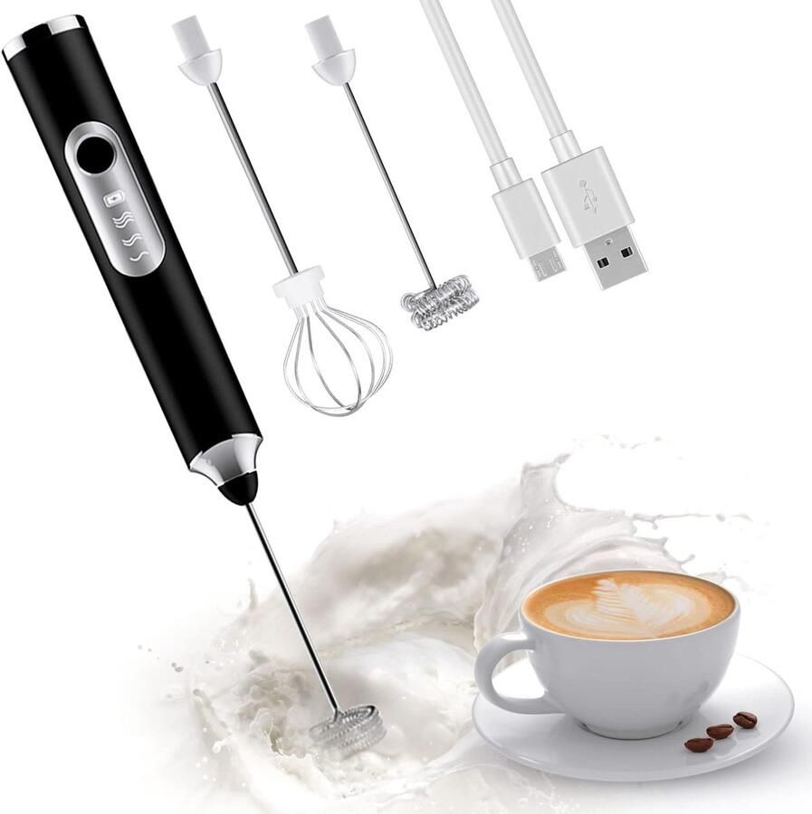 Melkschuimer handheld oplaadbare elektrische koffieklopper met compacte 2 koppen schuimmixer met 3 snelheden draadloze mini-garde voor latte cappuccino matcha warme chocolademelk eieren