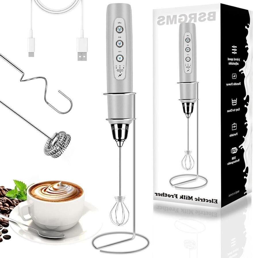 Melkschuimer met Standaard Elektrische Garde Drankmixer Koffie en Dranken Maken 3 Snelheden en 3 Gardes