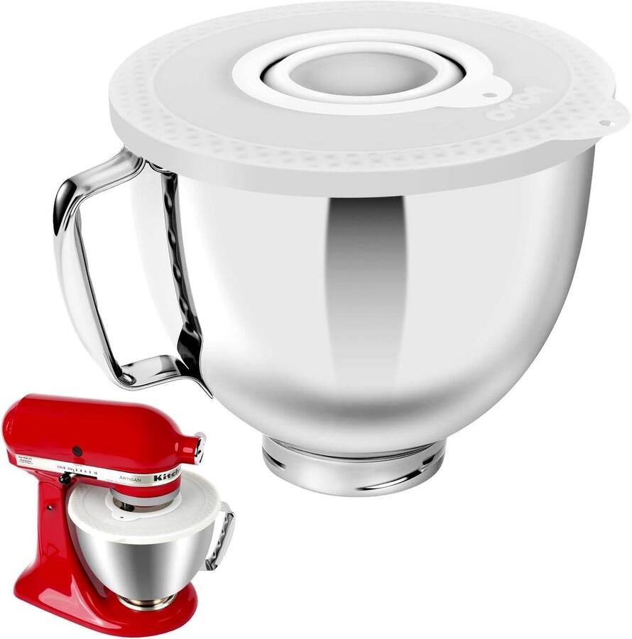 Mengkom Roestvrij Staal Keukenmachine Kom Bakken en Mixen Met Deksel 5 Liter Zilver Met Wit Deksel