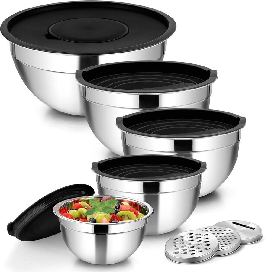 Mengkom Set Keuken Schalen Maaltijden Bereiden Met Rasp Opzetstukken 5 Delig Zwart