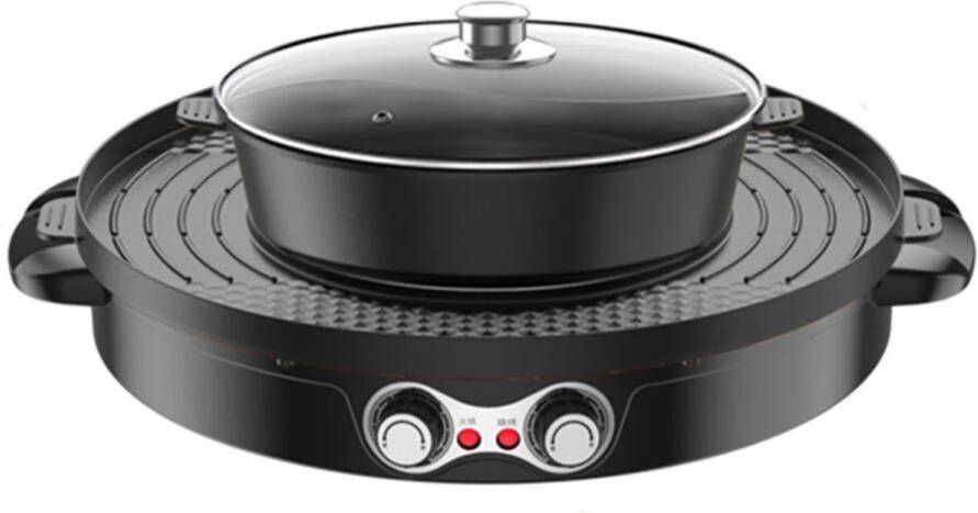 Mercadome Hotpot Hot pot Chinese fondue Elektrisch BBQ grill 2100W 1 tot 8 personen Incl. Bestekset 46 cm Diameter Zwart